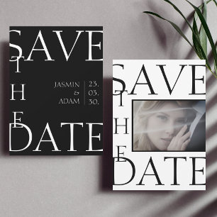 Moderne Schwarz-Weiß-Minimal-Foto-Hochzeit Save The Date