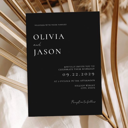 Moderne Schwarz-Weiß-Minimal-Hochzeit Einladung