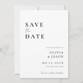 Moderne Schwarz-Weiß-Minimal-Hochzeit Save The Date (Vorderseite)