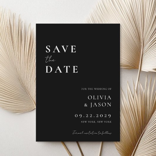 Moderne Schwarz-Weiß-Minimal-Hochzeit Save The Date