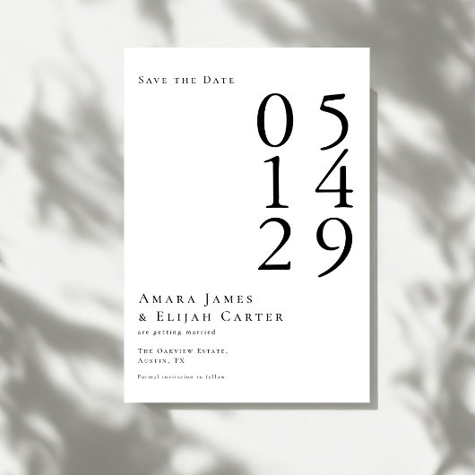 Moderne Schwarz-Weiß-Minimal-Hochzeit Save The Date
