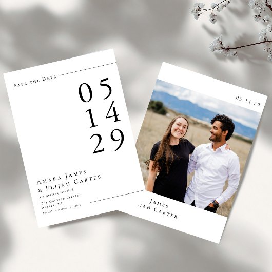 Moderne Schwarz-Weiß-Minimal-Hochzeit Save The Date