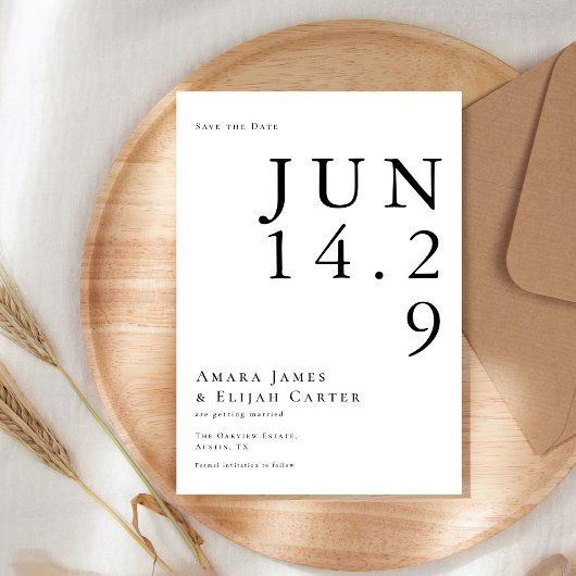 Moderne Schwarz-Weiß-Minimal-Hochzeit Save The Date