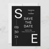 Moderne Schwarz-Weiß-Minimal-Monogramm-Hochzeit Save The Date (Vorderseite)