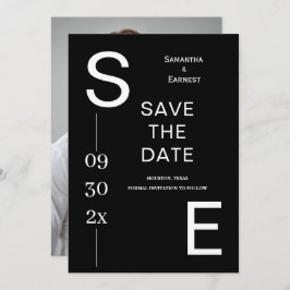 Moderne Schwarz-Weiß-Minimal-Monogramm-Hochzeit Save The Date