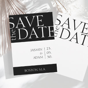 Moderne Schwarz-Weiß-Minimal-Typografie-Hochzeit Save The Date