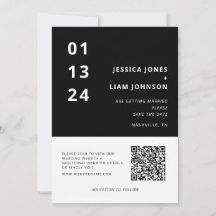 Moderne Schwarz-Weiß-Minimalist-Ehe-QR-Code Save The Date