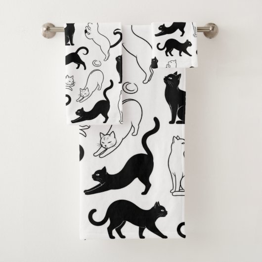 Moderne Schwarz-Weiß-Minimalist-Katze Badhandtuch Set (Insitu)