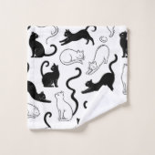 Moderne Schwarz-Weiß-Minimalist-Katze Badhandtuch Set (Waschlappen)