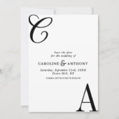 Moderne Schwarz-Weiß-Minimalist-Monogramm-Hochzeit Save The Date (Vorderseite)