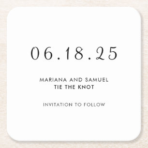 Moderne Schwarz-Weiß-Minimalist Save-the-Date-Kart Rechteckiger Pappuntersetzer
