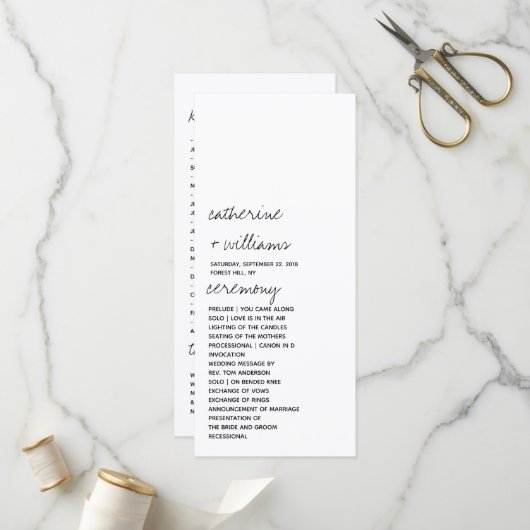 Moderne Schwarz-Weiß-Minimalist-Schrift-Hochzeit Programm (Vorderseite/Rückseite Beispiel)