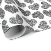 Moderne Schwarz-Weiß-Minimalistisch-Doodled Herzen Geschenkpapier (Rolleneckpunkt)