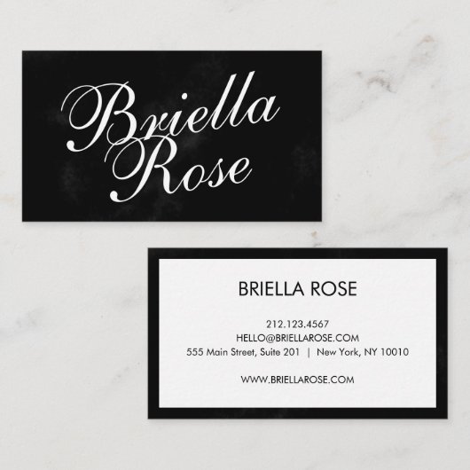 Moderne Schwarz-Weiß-Minimalistische Kalligraphie Visitenkarte (Vorne/Hinten)