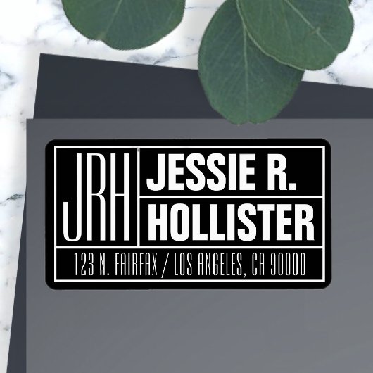 Moderne Schwarz-Weiß-Mit Monogramm Rücksendeadress Adressaufkleber