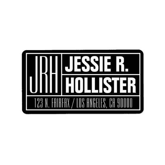 Moderne Schwarz-Weiß-Mit Monogramm Rücksendeadress Adressaufkleber (Vorne)