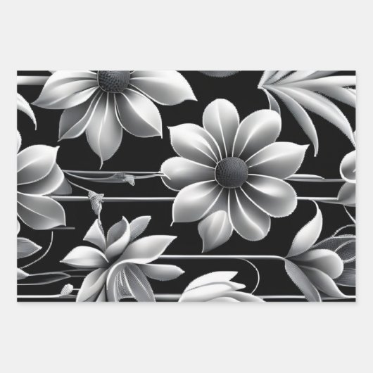 Moderne Schwarz-Weiß-Moderne Elegant Geschenkpapier Set (Vorderseite)