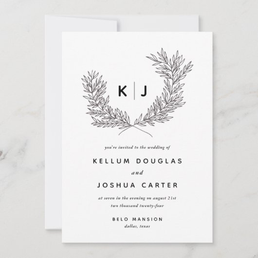 Moderne Schwarz-Weiß-Monogram-Einladung zur Hochze Einladung (Vorderseite)