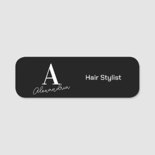 Moderne Schwarz-Weiß-Monogram-Haarstifte Namensschild