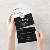 Moderne Schwarz-Weiß-Monogramm-Hochzeit All In One Einladung (Abreißen)