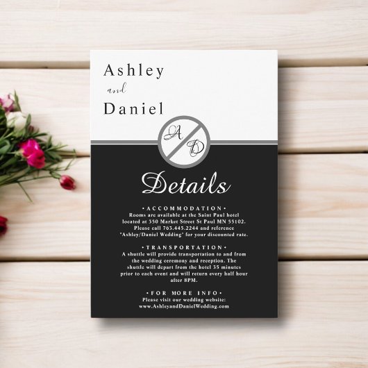 Moderne Schwarz-Weiß-Monogramm-Hochzeit Begleitkarte