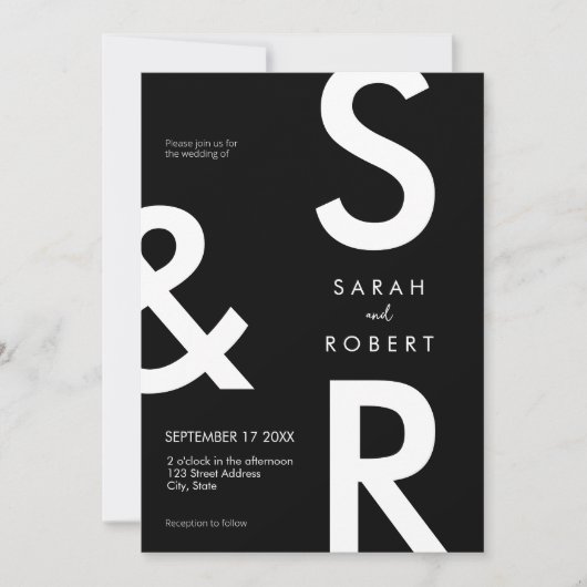 Moderne Schwarz-Weiß-Monogramm-Hochzeit Einladung (Vorderseite)