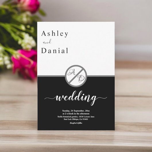 Moderne Schwarz-Weiß-Monogramm-Hochzeit Einladung
