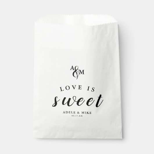 Moderne Schwarz-Weiß-Monogramm-Hochzeit Geschenktütchen (Vorderseite)