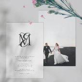 Moderne Schwarz-Weiß-Monogramm-Hochzeit im Foto Einladung