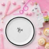 Moderne Schwarz-Weiß-Monogramm-Hochzeit Pappteller (Party)