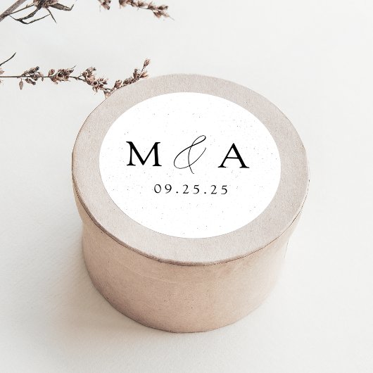 Moderne Schwarz-Weiß-Monogramm-Hochzeit Runder Aufkleber