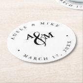 Moderne Schwarz-Weiß-Monogramm-Hochzeit Runder Pappuntersetzer (Angewinkelt)