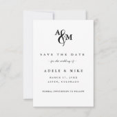 Moderne Schwarz-Weiß-Monogramm-Hochzeit Save The Date (Vorderseite)