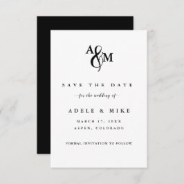 Moderne Schwarz-Weiß-Monogramm-Hochzeit Save The Date