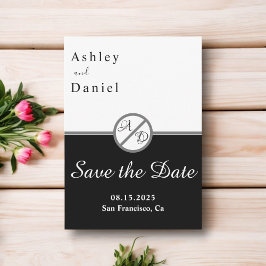 Moderne Schwarz-Weiß-Monogramm-Hochzeit Save The Date
