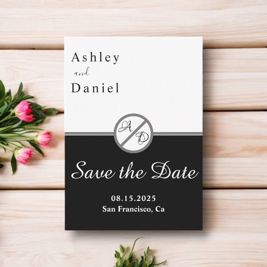 Moderne Schwarz-Weiß-Monogramm-Hochzeit Save The Date