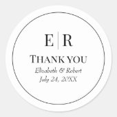 Moderne Schwarz-Weiß-Monogramm-Hochzeit Vielen Dan Runder Aufkleber (Vorderseite)