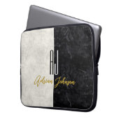 Moderne Schwarz-Weiß-Monogramm-Initialen aus Marmo Laptopschutzhülle (Vorderseite Links)