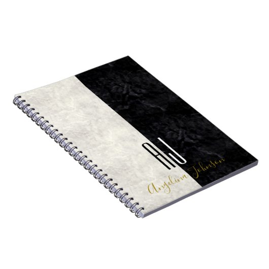 Moderne Schwarz-Weiß-Monogramm-Initialen aus Marmo Notizblock (Rechte Seite)