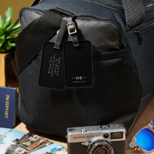 Moderne Schwarz-Weiß-Monogramm-Initialen der Masku Gepäckanhänger