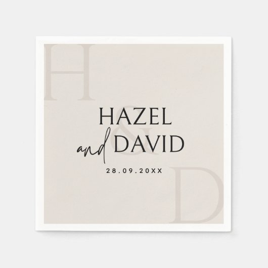 Moderne Schwarz-Weiß-Monogramm-Minimalismus-Hochze Serviette (Vorderseite)