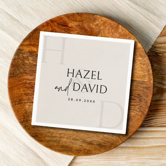 Moderne Schwarz-Weiß-Monogramm-Minimalismus-Hochze Serviette