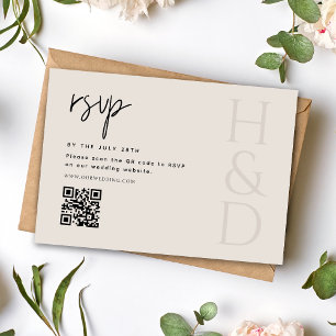 Moderne Schwarz-Weiß-Monogramm-Minimalist-Hochzeit RSVP Karte