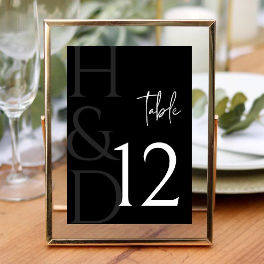 Moderne Schwarz-Weiß-Monogramm-Minimalist-Hochzeit Tischnummer