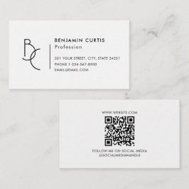 Moderne Schwarz-Weiß-Monogramm Minimalistischer QR Visitenkarte