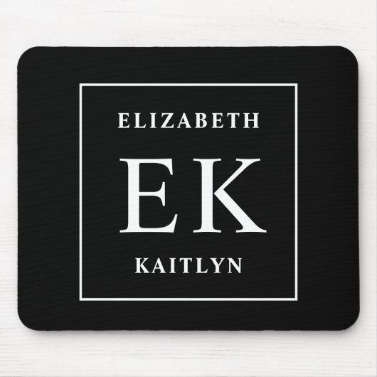 Moderne Schwarz-Weiß-Monogramm Mousepad (Vorne)