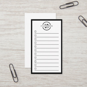 Moderne Schwarz-Weiß-Monogramm-Name Aufgabenliste Visitenkarte