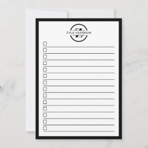 Moderne Schwarz-Weiß-Monogramm-Name-To-Do-Liste Einladung