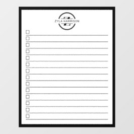 Moderne Schwarz-Weiß-Monogramm-Name-To-Do-Liste Fensteraufkleber