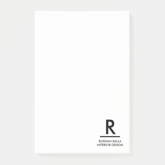 Moderne Schwarz-Weiß-Monogramm-Notizdesign Post-it Klebezettel (Vorderseite)